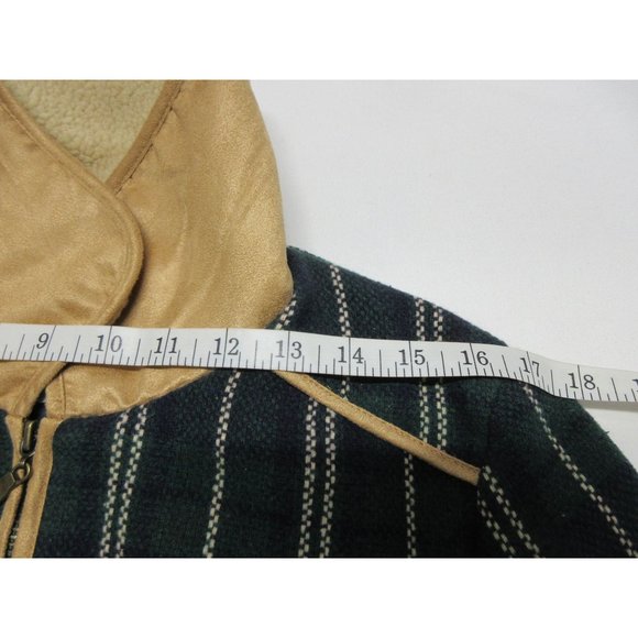 Kling green tartan plaid wool blend fur collar jacket - Picture 11 of 12